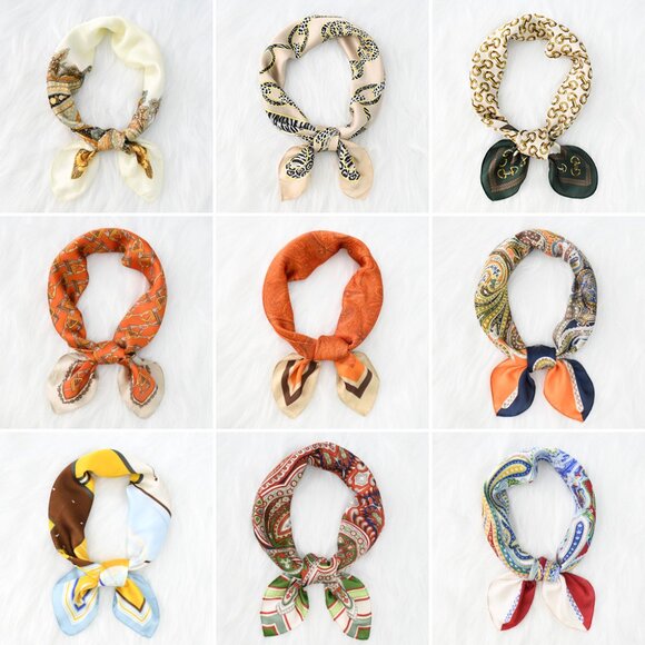 2/$30 Pink & Blue Baroque Silk Scarf Vintage Square Satin Neck Scarf Wrap - Picture 4 of 7